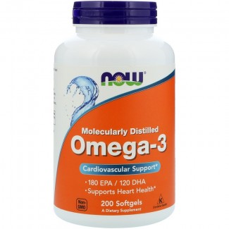Омега-3, Now Foods, 200 мягких желатиновых капсул