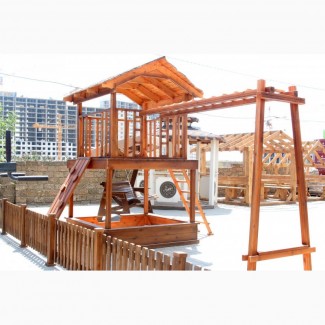 Детские деревянный игровой домик, площадка и комплекс