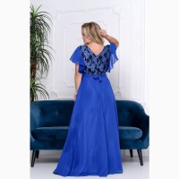 Синее шифоновое вечернее платье в пол