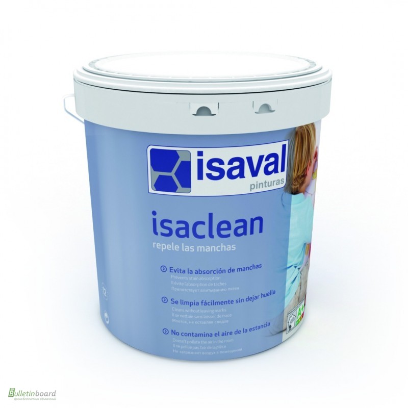 Фото 5. Краска моющаяся ISAVAL Изаклин 1л белая и тонированная -стойкая к многократному мытью стен