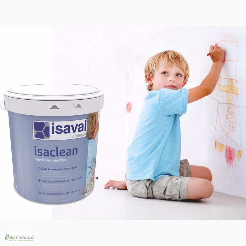 Фото 2. Краска моющаяся ISAVAL Изаклин 1л белая и тонированная -стойкая к многократному мытью стен