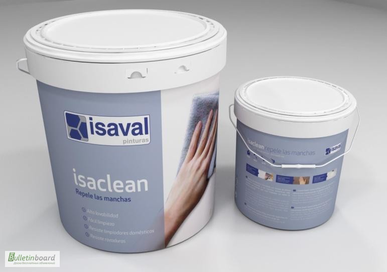 Фото 6. Краска моющаяся ISAVAL Изаклин 1л белая и тонированная -стойкая к многократному мытью стен