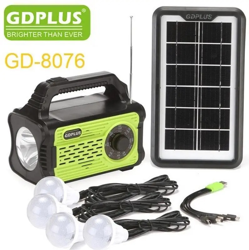 Solar GDPlus GD-8076 портативная солнечная автономная система + FM радио + Bluetooth