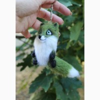 Зелена лиса брелок іграшка валяна з шерсті інтерєрна лисичка подарунок лисиця сувенір