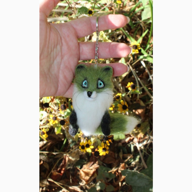 Фото 7. Зелена лиса брелок іграшка валяна з шерсті інтерєрна лисичка подарунок лисиця сувенір