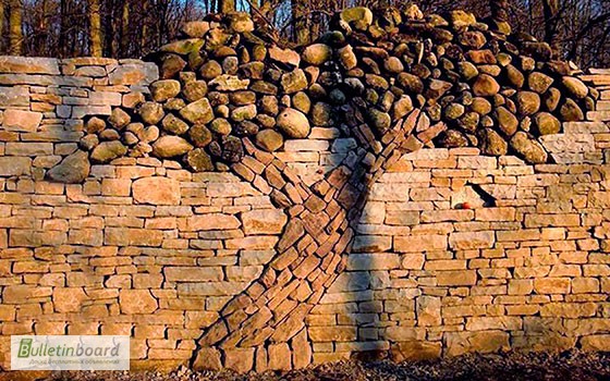 Фото 3. Забор под камень и дерево. Забор с рисунком кирпича
