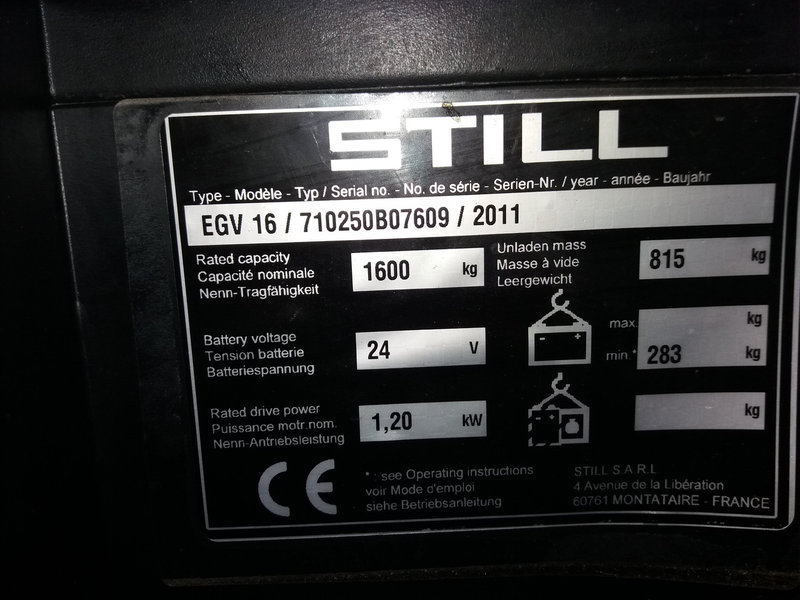 Фото 6. Штабелер электрический поводковый STILL EGV 16 3.7m Батарея 2011г
