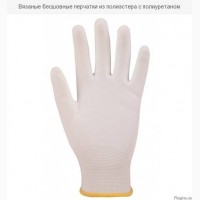 Вязаные бесшовные перчатки из полиэстера с полиуретаном