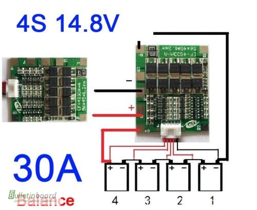Фото 5. BMS 4S 30-70А 14.8V Контроллер заряда разряда с балансиром плата защиты Li-Ion